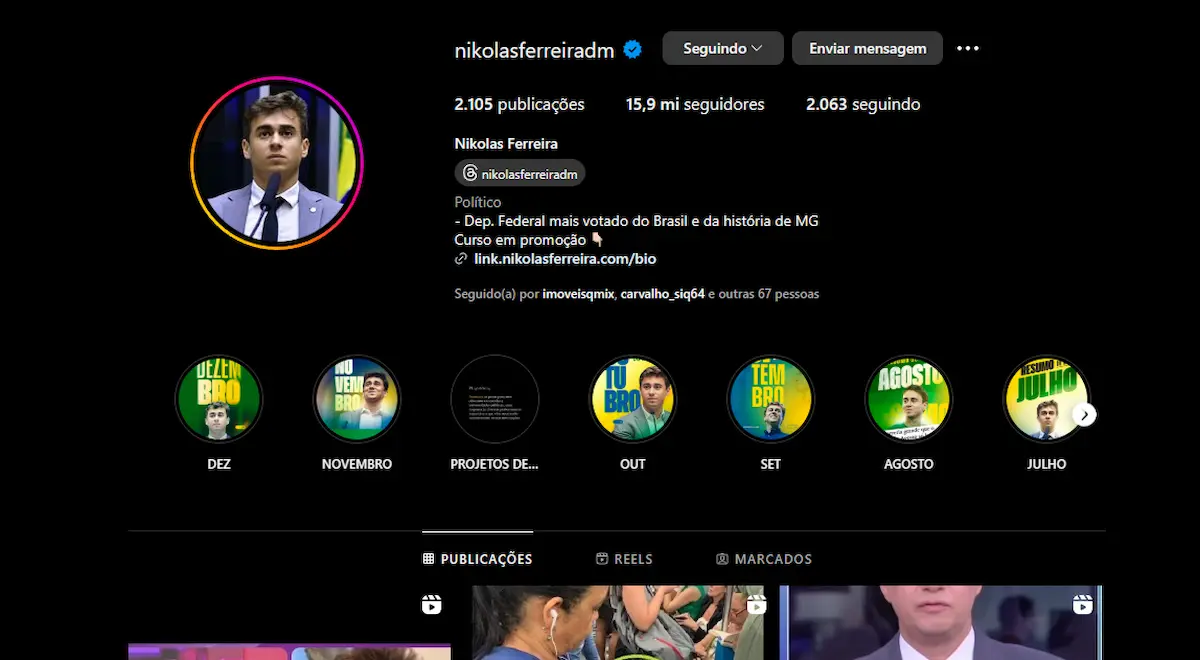 Quantos seguidores tem Nikolas Ferreira no Instagram